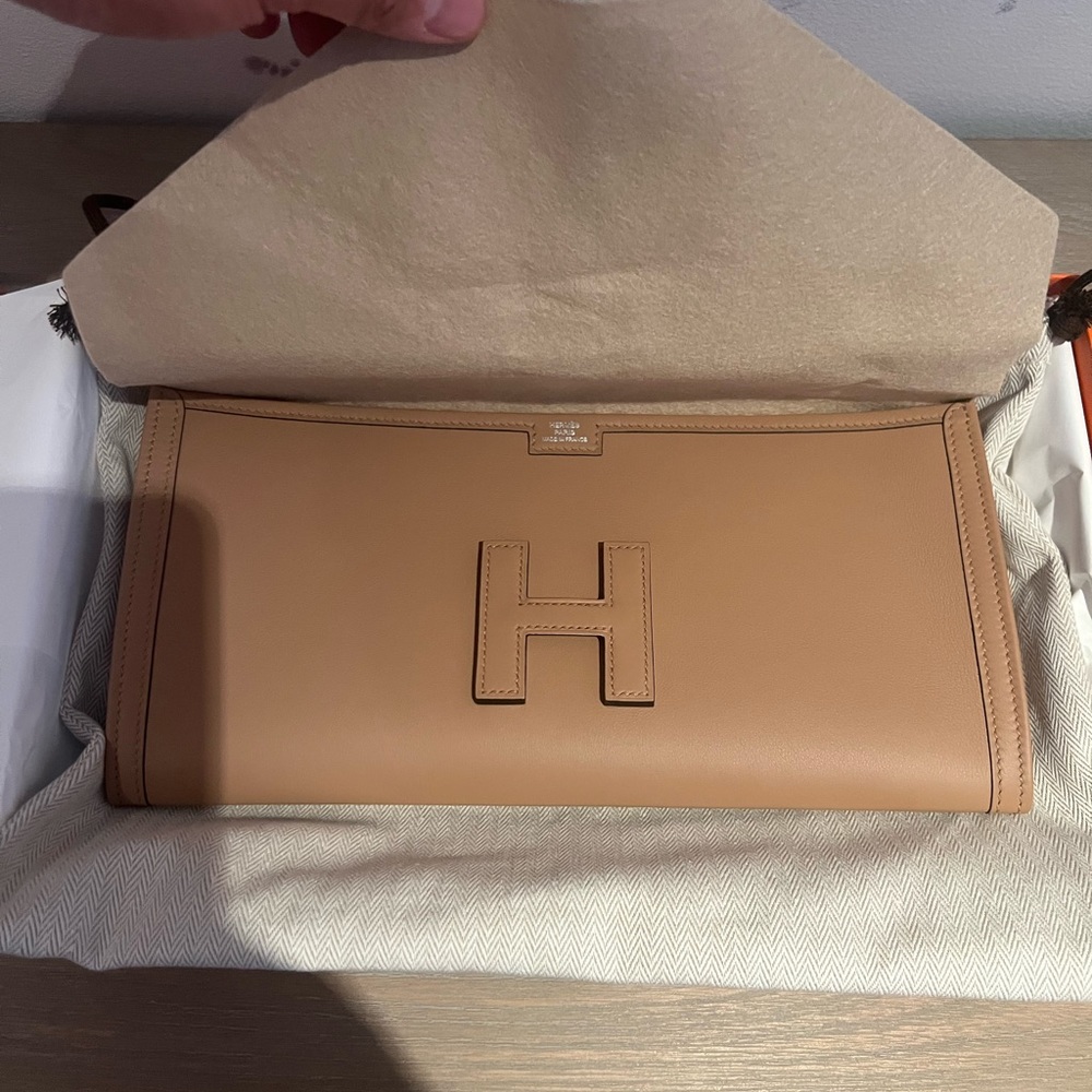 Hermes clutch bag jige elan 29 verso swift calfskin chai/mauve sylvestre